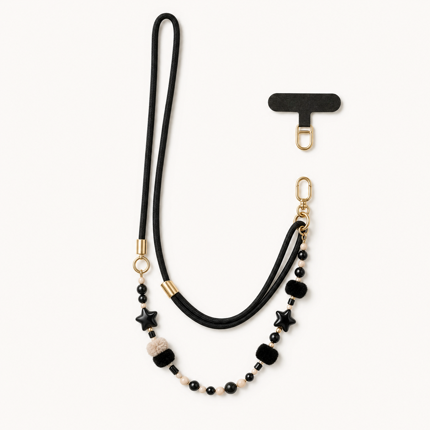 Strapella Pom Charm Crossbody Phone Strap in Midnight Black