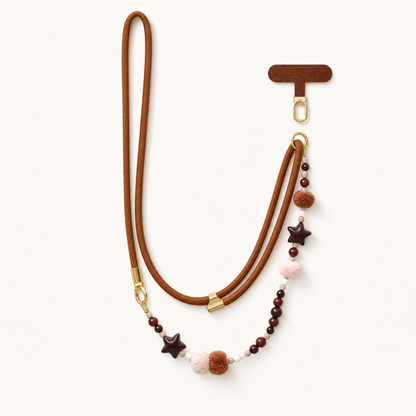 Strapella Pom Charm Crossbody Phone Strap in Mocha