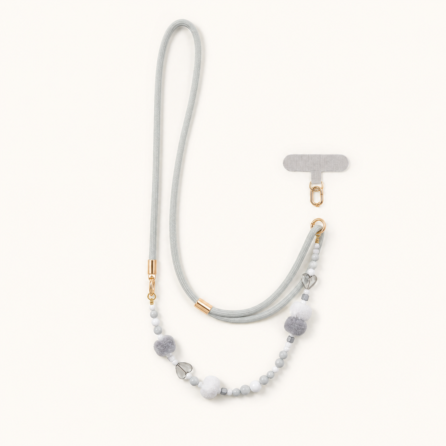Strapella Pom Charm Crossbody Phone Strap in Cloud Grey