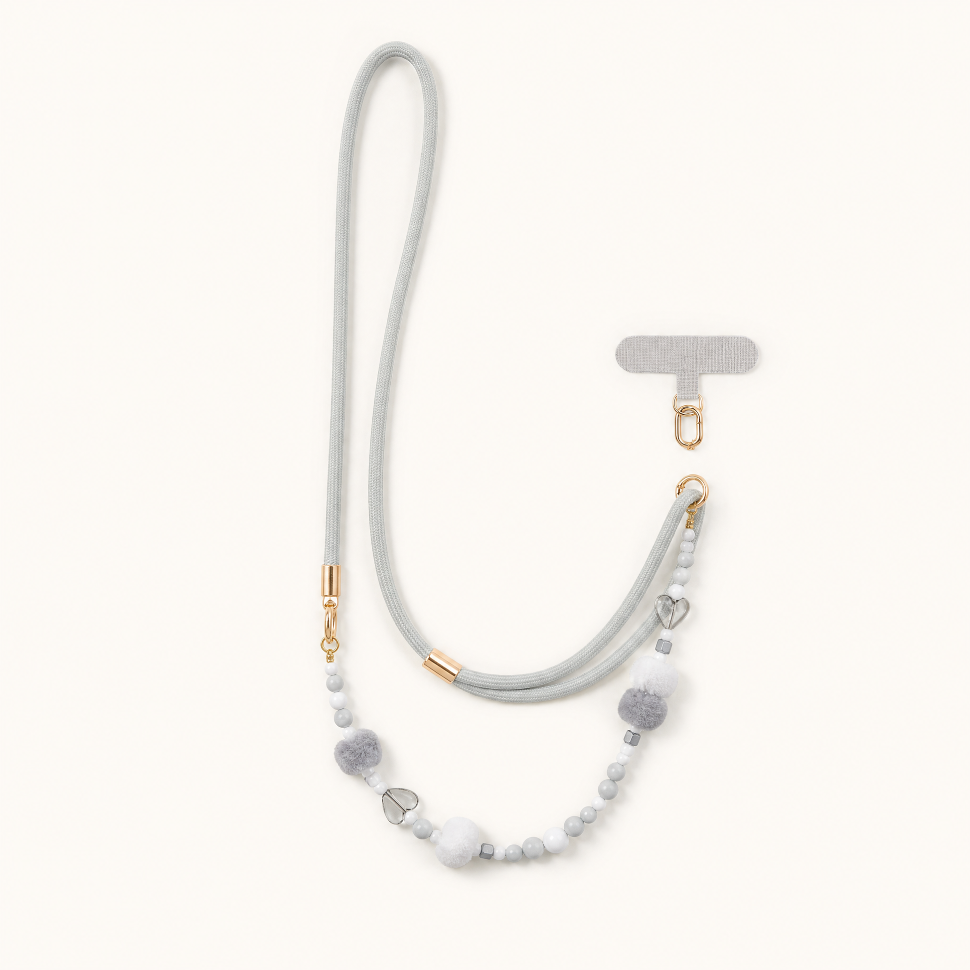 Strapella Pom Charm Crossbody Phone Strap in Cloud Grey