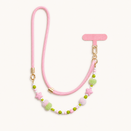 Strapella Pom Charm Crossbody Phone Strap in Blush Pink
