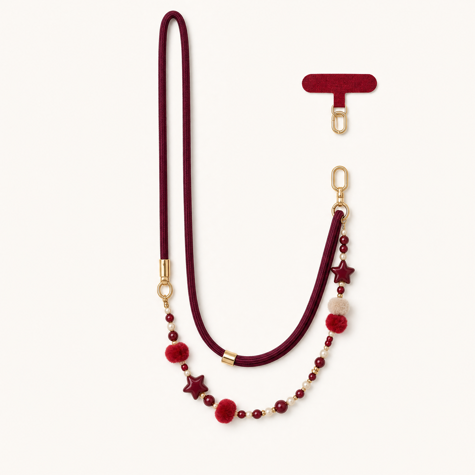 Strapella Pom Charm Crossbody Phone Strap in Cherry Wine